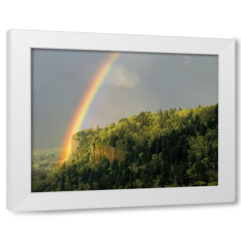 OR, Columbia Gorge, rainbow over Vista House White Modern Wood Framed Art Print by Terrill, Steve