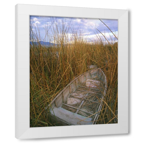 OR, Upper Klamath NWR, Abandoned wooden rowboat White Modern Wood Framed Art Print by Terrill, Steve