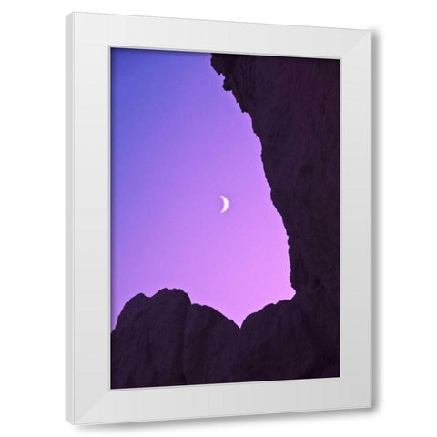 OR, Crescent moon framed by sea stacks White Modern Wood Framed Art Print by Rotenberg, Nancy