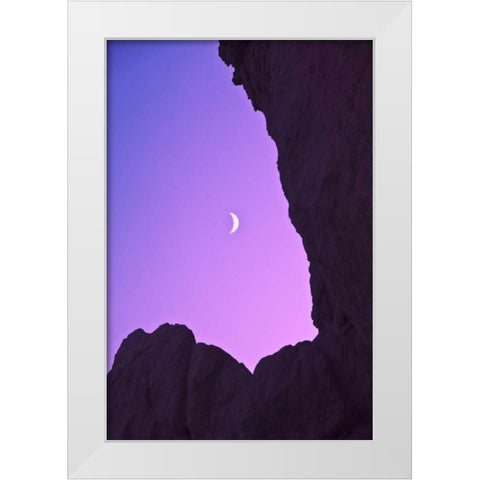 OR, Crescent moon framed by sea stacks White Modern Wood Framed Art Print by Rotenberg, Nancy