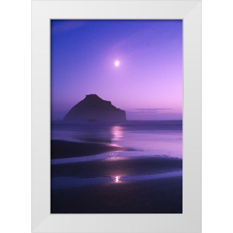 USA, Oregon Moonrise over Face Rock White Modern Wood Framed Art Print by Rotenberg, Nancy