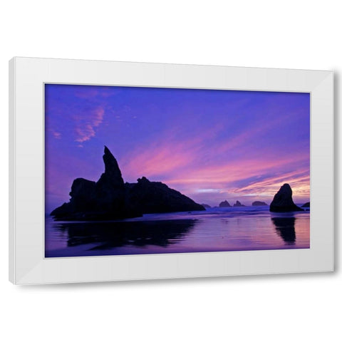 OR, Bandon Beach Silhouette of sea stacks White Modern Wood Framed Art Print by Illg, Cathy and Gordon
