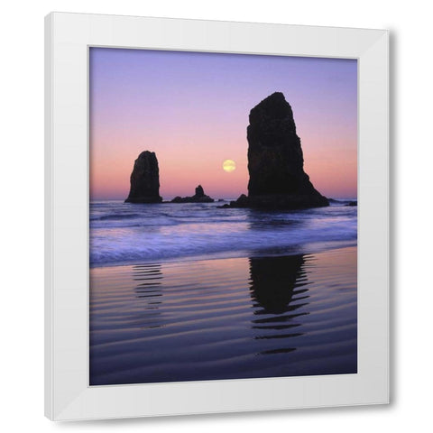 OR, Cannon Beach The Needles rock monoliths White Modern Wood Framed Art Print by Terrill, Steve