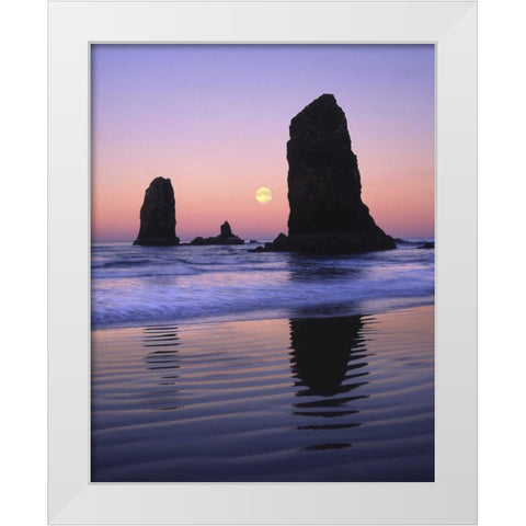 OR, Cannon Beach The Needles rock monoliths White Modern Wood Framed Art Print by Terrill, Steve