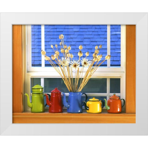 OR, Portland Enamelware teapots and coffeepots White Modern Wood Framed Art Print by Terrill, Steve