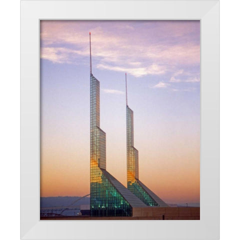 OR, Portland Oregon Convention Center at night White Modern Wood Framed Art Print by Terrill, Steve