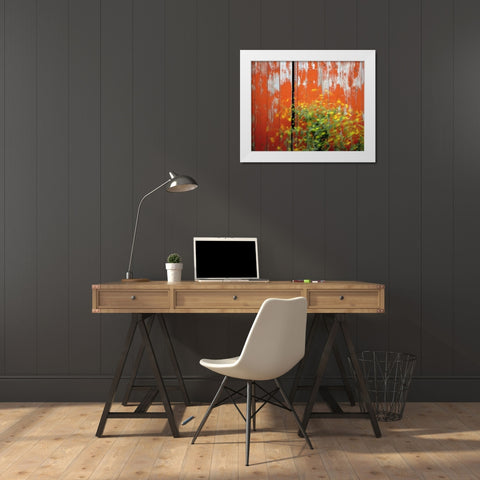 OR, Wallowa Co, Wind blowing wild mustard plant White Modern Wood Framed Art Print by Terrill, Steve
