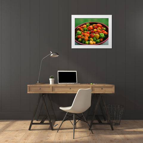 OR, Willamette Valley Fresh habanero peppers White Modern Wood Framed Art Print by Terrill, Steve