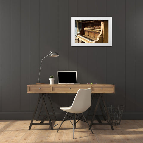 OR, Shaniko Ppiano on main street in ghost town White Modern Wood Framed Art Print by Ross, Nancy ,  Steve