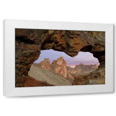 Oregon View of Leslie Gulch through rock opening White Modern Wood Framed Art Print by Paulson, Don