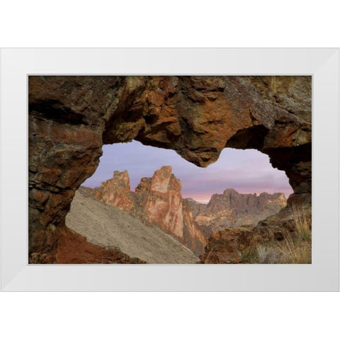 Oregon View of Leslie Gulch through rock opening White Modern Wood Framed Art Print by Paulson, Don