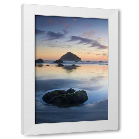 OR, Bandon Beach Face Rock at twilight White Modern Wood Framed Art Print by Rotenberg, Nancy