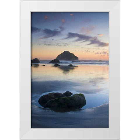 OR, Bandon Beach Face Rock at twilight White Modern Wood Framed Art Print by Rotenberg, Nancy