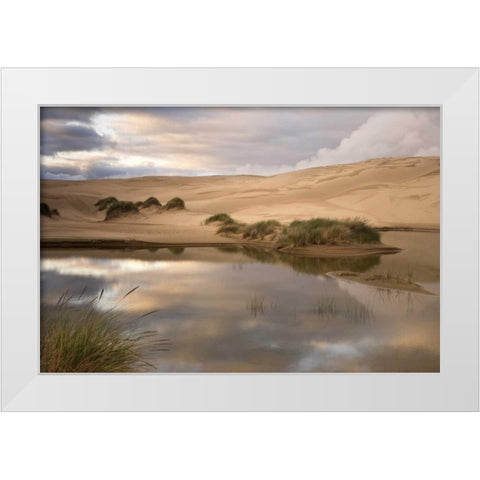 OR, Siuslaw NF, Umpqua Dunes Lake next to dunes White Modern Wood Framed Art Print by Paulson, Don