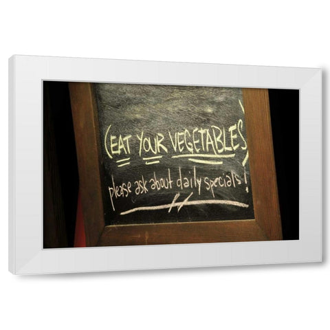 Oregon, Portland Chalkboard sign at delicatessen White Modern Wood Framed Art Print by Terrill, Steve