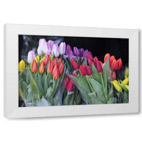 OR, Portland Bouquets of spring tulips for sale White Modern Wood Framed Art Print by Terrill, Steve