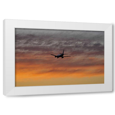 OR, Portland Airplane approaching landing White Modern Wood Framed Art Print by Terrill, Steve