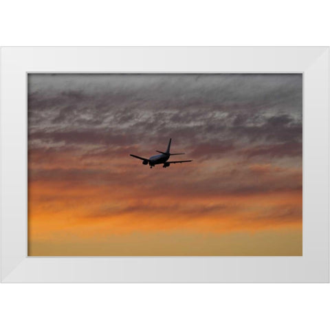 OR, Portland Airplane approaching landing White Modern Wood Framed Art Print by Terrill, Steve