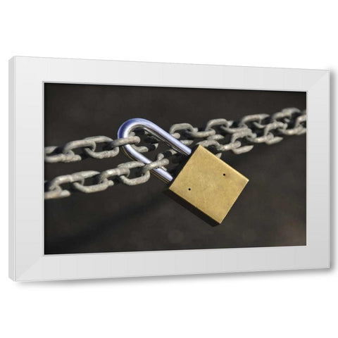 Oregon, Portland Close-up of padlock on chain White Modern Wood Framed Art Print by Terrill, Steve