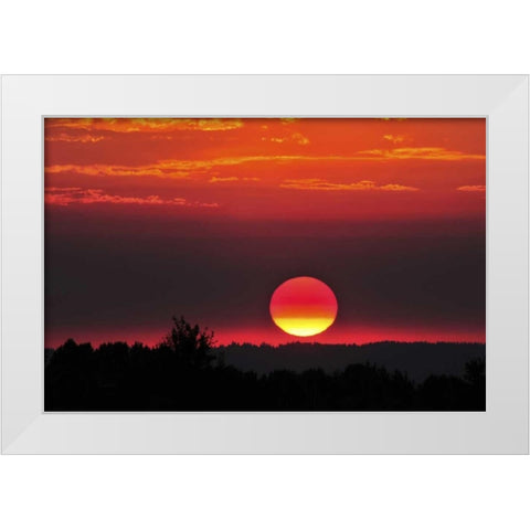 USA, Oregon, Portland Vivid red sunset White Modern Wood Framed Art Print by Terrill, Steve