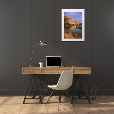 OR, Smith Rock SP Rock cliffs and Crooked River White Modern Wood Framed Art Print by Paulson, Don