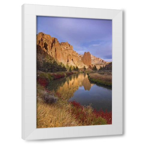 OR, Smith Rock SP Rock cliffs and Crooked River White Modern Wood Framed Art Print by Paulson, Don