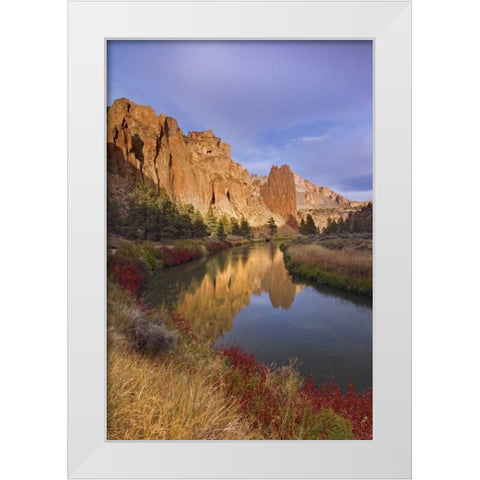 OR, Smith Rock SP Rock cliffs and Crooked River White Modern Wood Framed Art Print by Paulson, Don