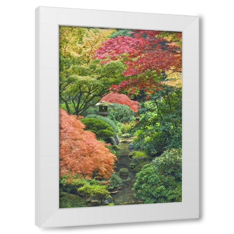 Oregon, Portland Stone tower and pond White Modern Wood Framed Art Print by Paulson, Don