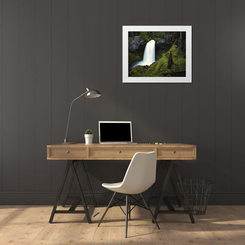 OR, Cascades Waterfall on the McKenzie River White Modern Wood Framed Art Print by Flaherty, Dennis