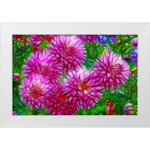 Oregon Abstract of pink dahlias White Modern Wood Framed Art Print by Carter, Jean