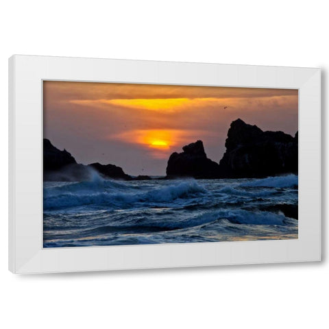 USA, Oregon, Bandon Sunset over sea stacks White Modern Wood Framed Art Print by Carter, Jean