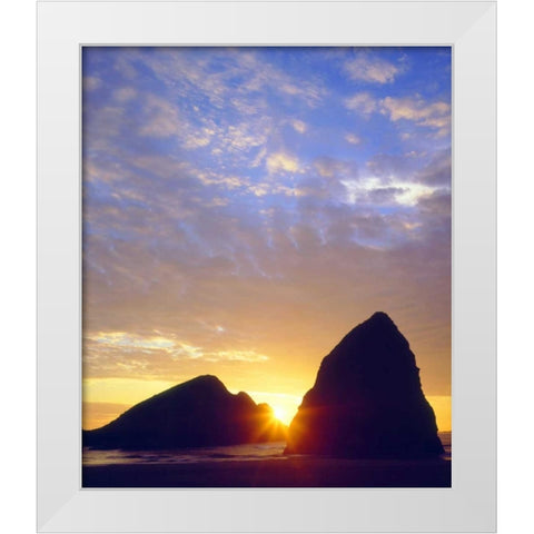 Oregon, Sunset over Gold Beach on the Coast White Modern Wood Framed Art Print by Talbot Frank, Christopher