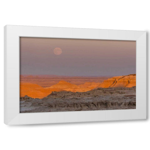 SD, Badlands NP Moonrise over rugged landscape White Modern Wood Framed Art Print by Illg, Cathy and Gordon