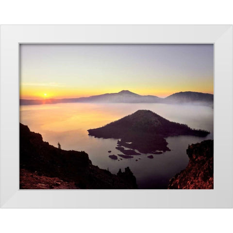 OR, Crater Lake NP Sunrise over Crater Lake White Modern Wood Framed Art Print by Terrill, Steve