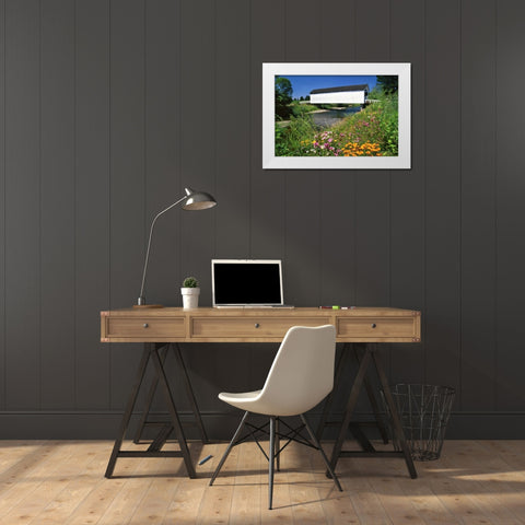 OR, Gallon House covered bridge over Abiqua Creek White Modern Wood Framed Art Print by Terrill, Steve