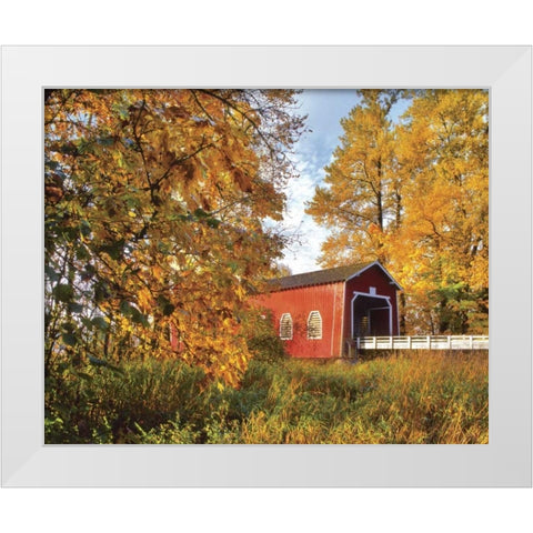 OR, Shimanek covered bridge in morning light White Modern Wood Framed Art Print by Terrill, Steve
