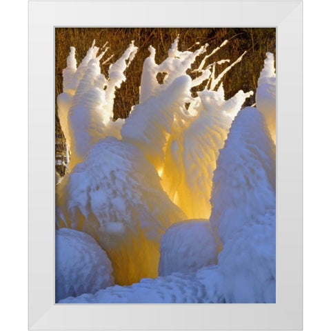 OR, Columbia Gorge Ice formations glowing White Modern Wood Framed Art Print by Terrill, Steve