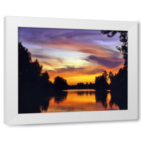 USA, Oregon Sunset reflecting in Columbia Slough White Modern Wood Framed Art Print by Terrill, Steve