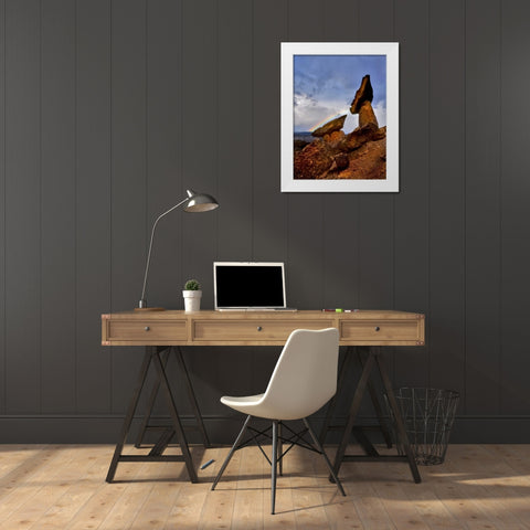OR, Jefferson Co, The Balancing Rocks and rainbow White Modern Wood Framed Art Print by Terrill, Steve