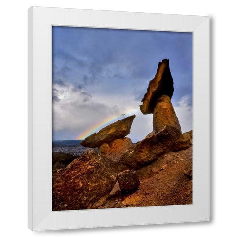 OR, Jefferson Co, The Balancing Rocks and rainbow White Modern Wood Framed Art Print by Terrill, Steve