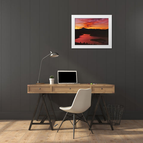OR, Jefferson Co, Lake Billy Chinook at sunset White Modern Wood Framed Art Print by Terrill, Steve