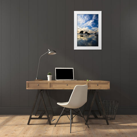 USA, Oregon, Bandon Beach Sea stacks at twilight White Modern Wood Framed Art Print by Rotenberg, Nancy
