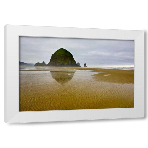 OR, Cannon Beach Sunrise overf Haystack Rock White Modern Wood Framed Art Print by Carter, Jean