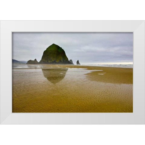 OR, Cannon Beach Sunrise overf Haystack Rock White Modern Wood Framed Art Print by Carter, Jean