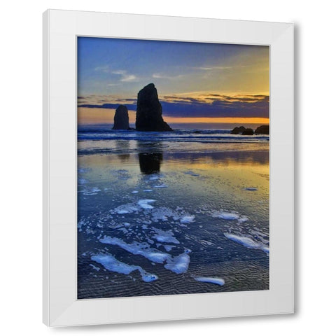 OR, Cannon Beach Sunset on The Sentinels White Modern Wood Framed Art Print by Carter, Jean