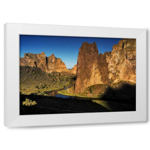 OR, Smith Rock SP Mountain reflection in stream White Modern Wood Framed Art Print by OBrien, Jay