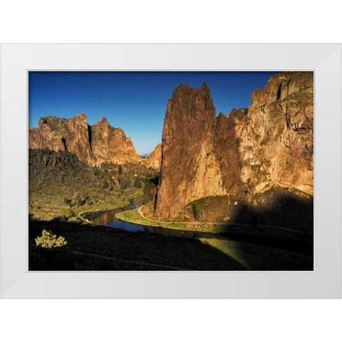 OR, Smith Rock SP Mountain reflection in stream White Modern Wood Framed Art Print by OBrien, Jay