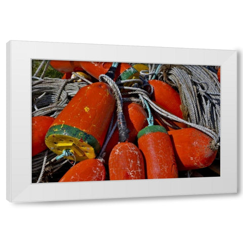 USA, Oregon, Garibaldi Colorful crab pot buoys White Modern Wood Framed Art Print by Carter, Jean