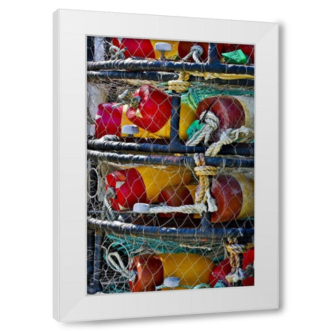 USA, Oregon, Garibaldi Stacked crab pots on dock White Modern Wood Framed Art Print by Carter, Jean