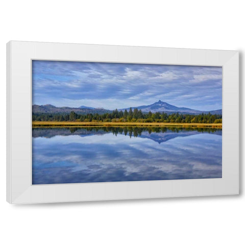 OR, Clouds reflect in small lake White Modern Wood Framed Art Print by Carter, Jean